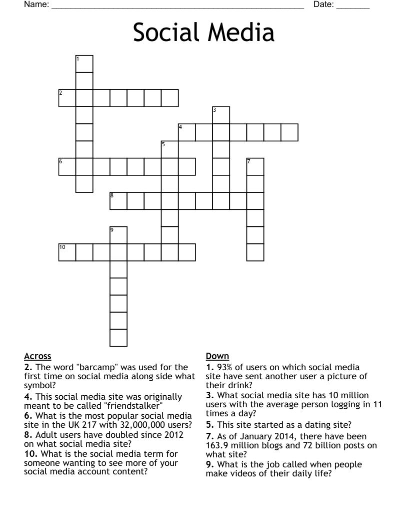 Social Media  Crossword