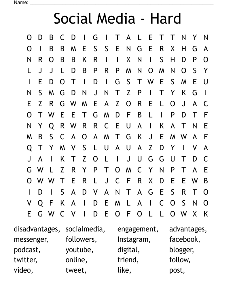 Social Media - Hard Word Search