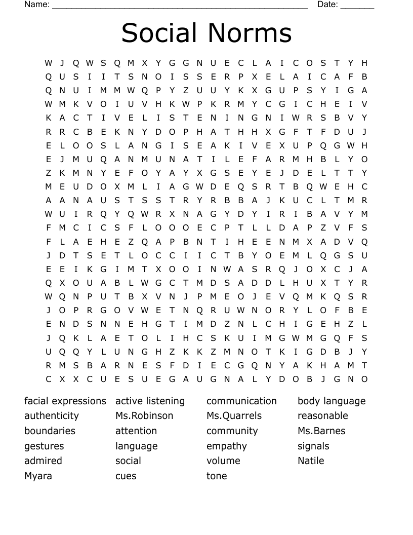 Social Norms  Word Search