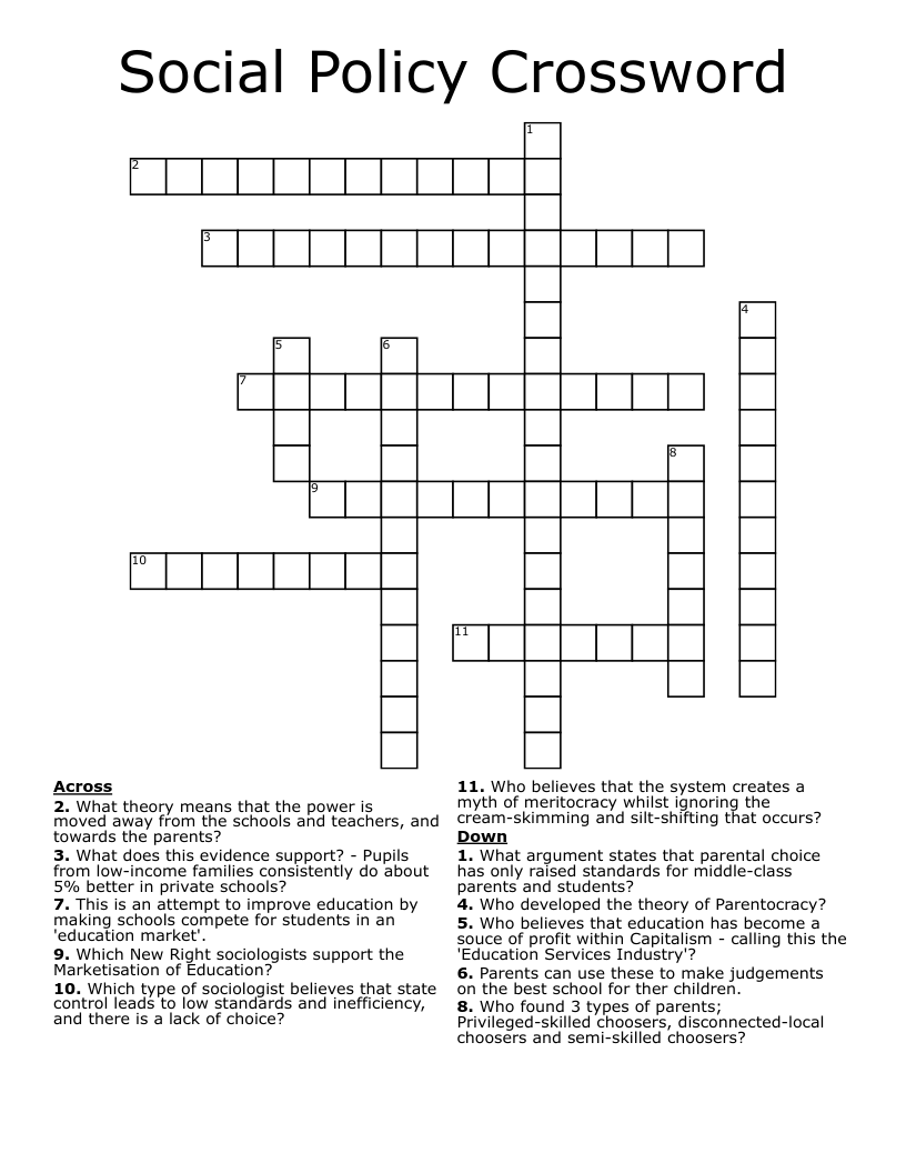 Social Policy Crossword