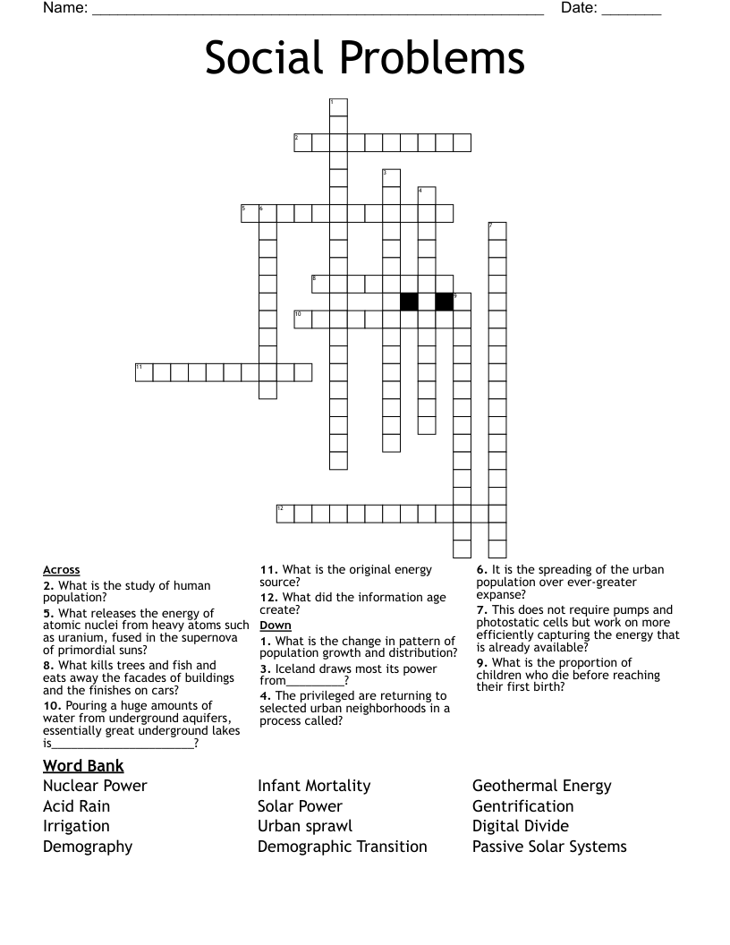 Social Problems Crossword