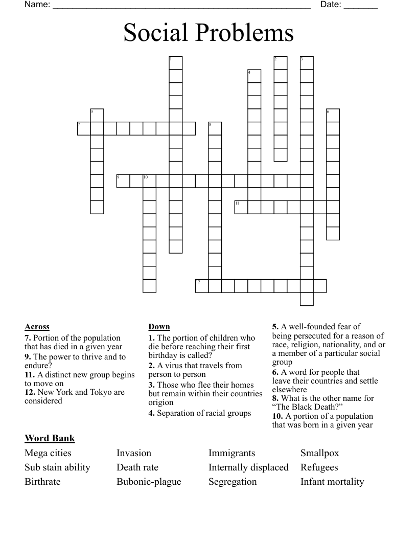 Social Problems Crossword