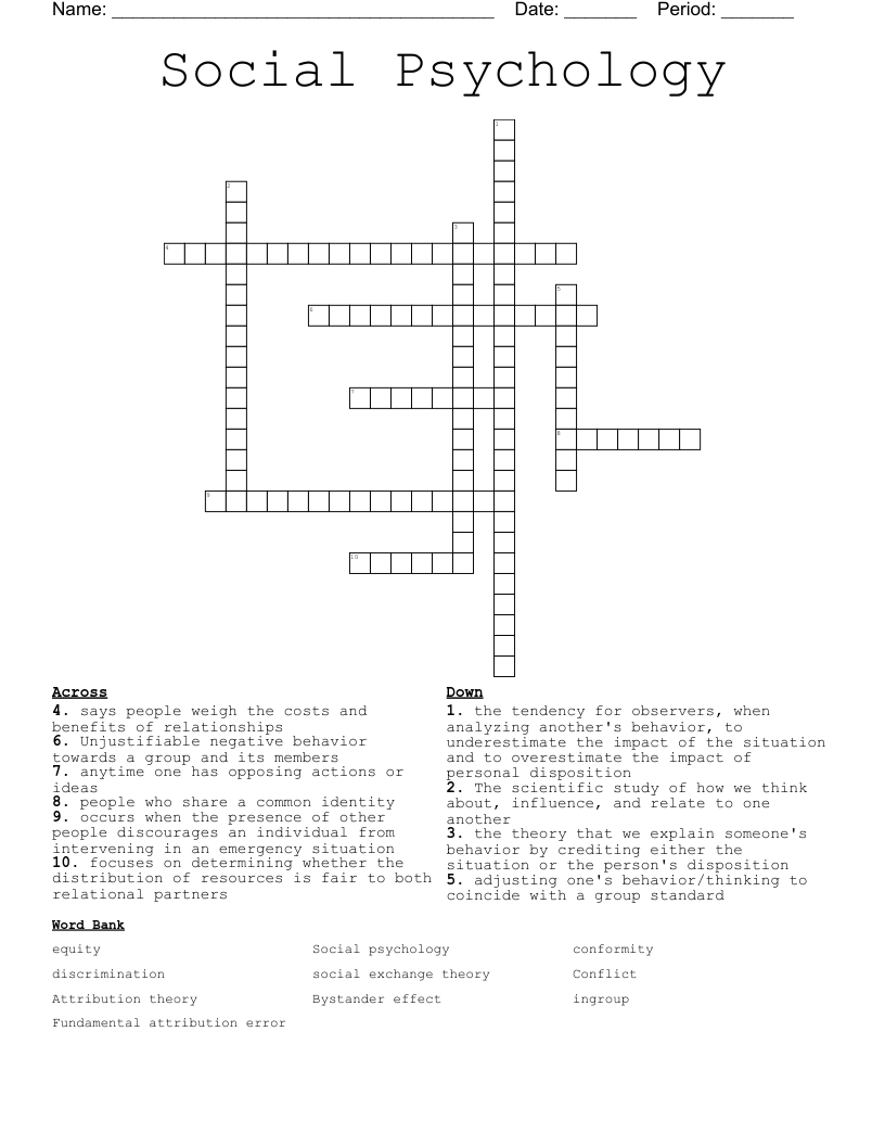 Social Psychology Crossword