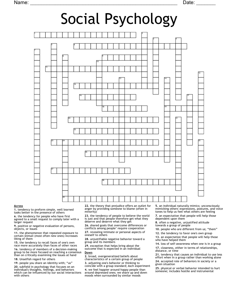 Social Psychology Crossword