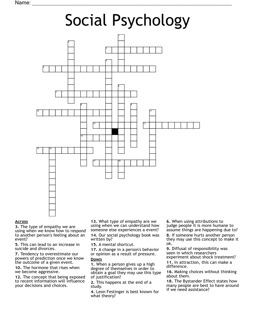 Social Psychology Crossword