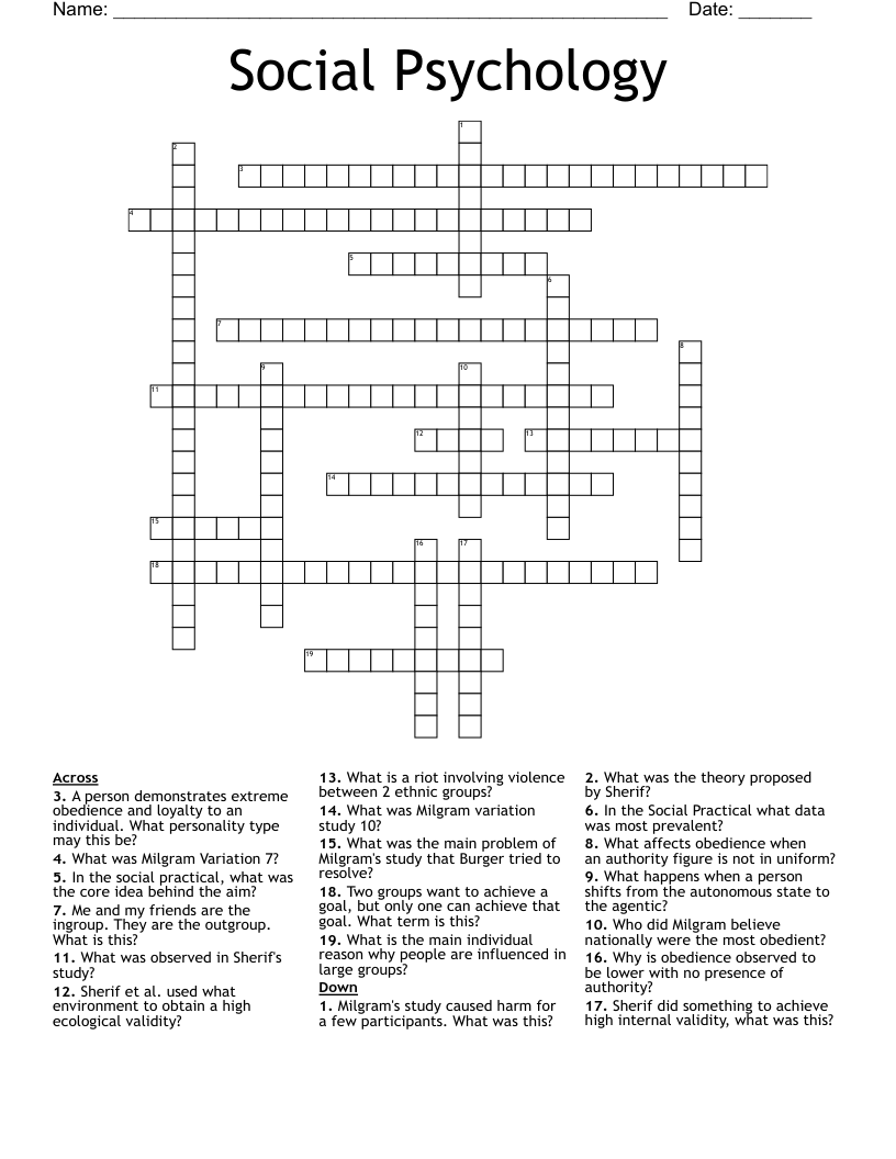 Social Psychology Crossword