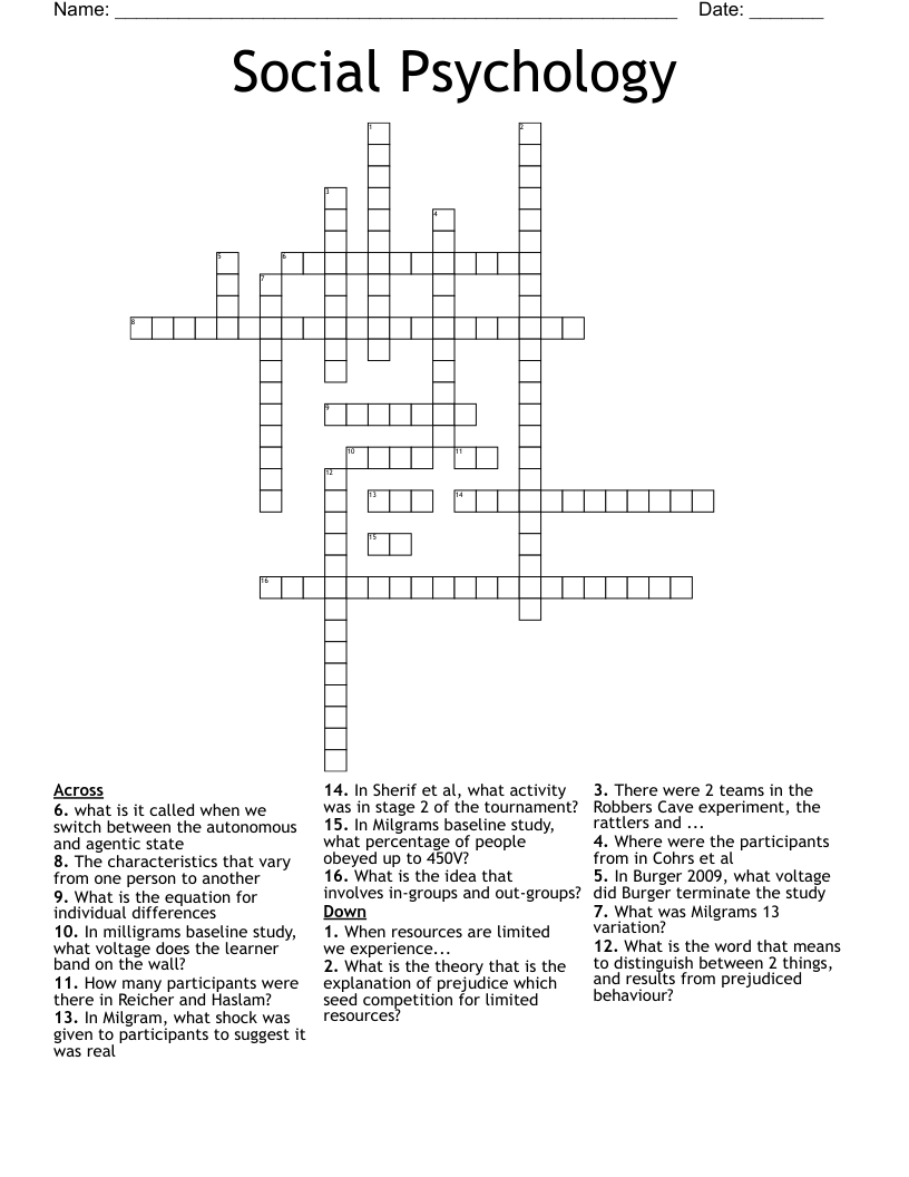 Social Psychology Crossword