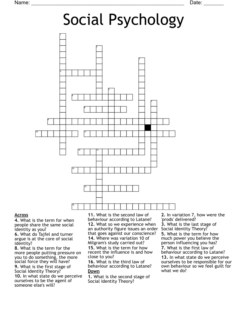 Social Psychology Crossword