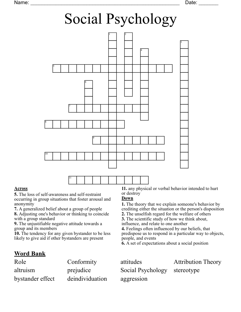 Social Psychology Crossword
