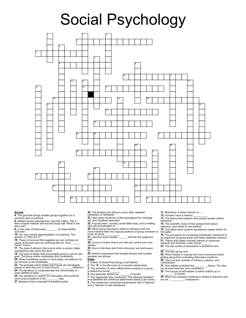 Social Psychology Crossword