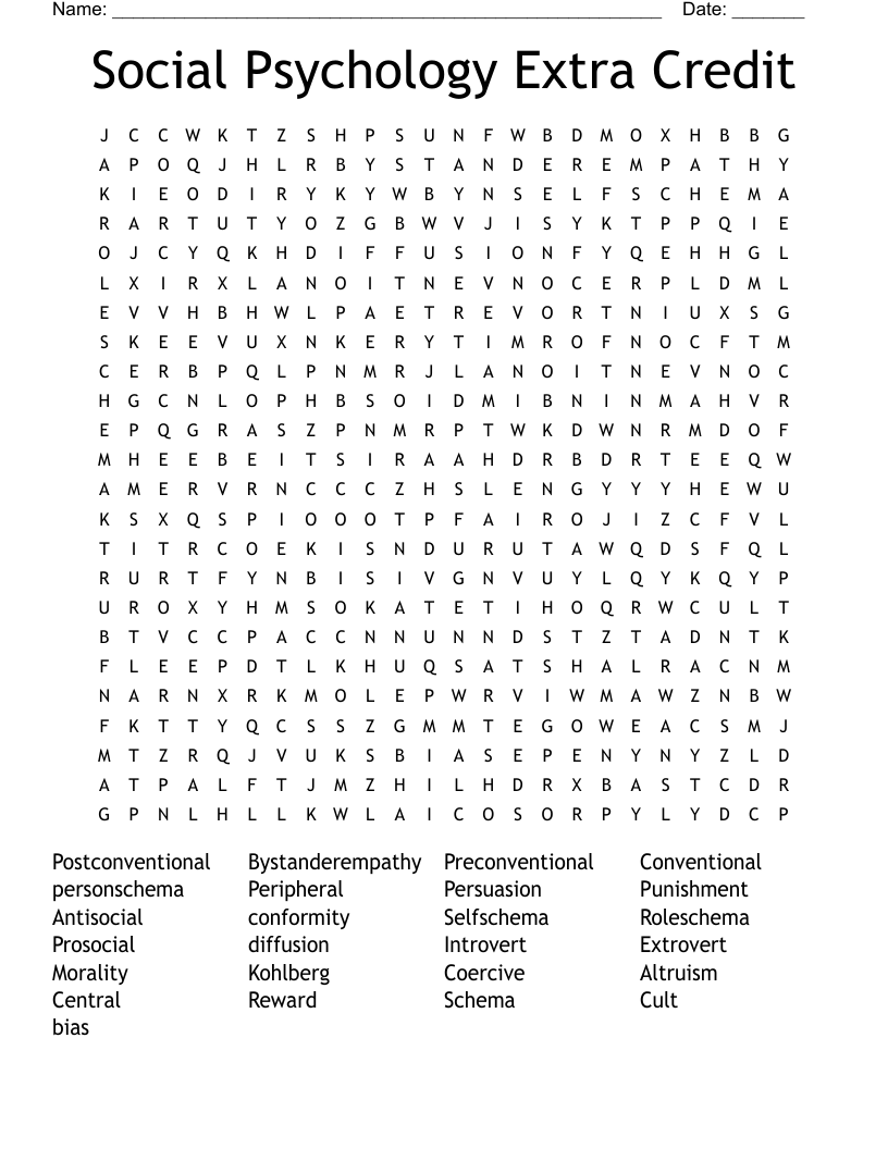 Social Psychology Extra Credit Word Search