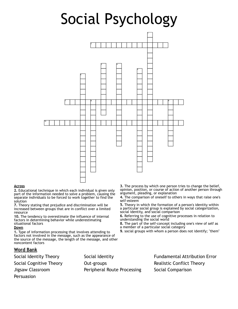 Social Psychology  Crossword