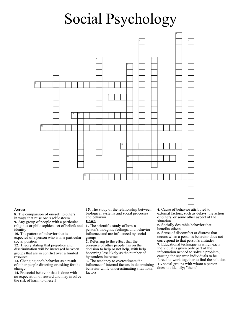 Social Psychology  Crossword