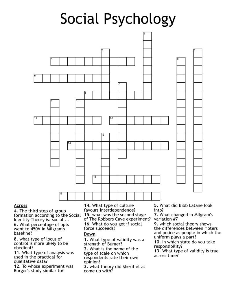Social Psychology  Crossword