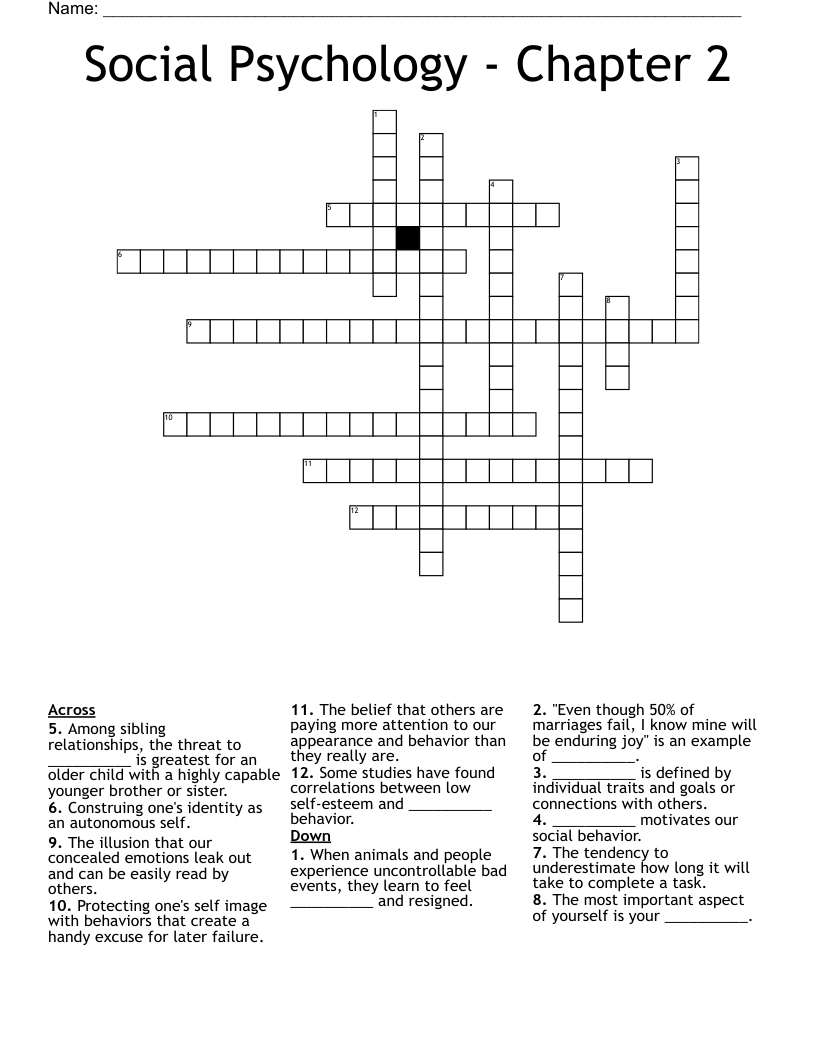 Social Psychology - Chapter 2 Crossword