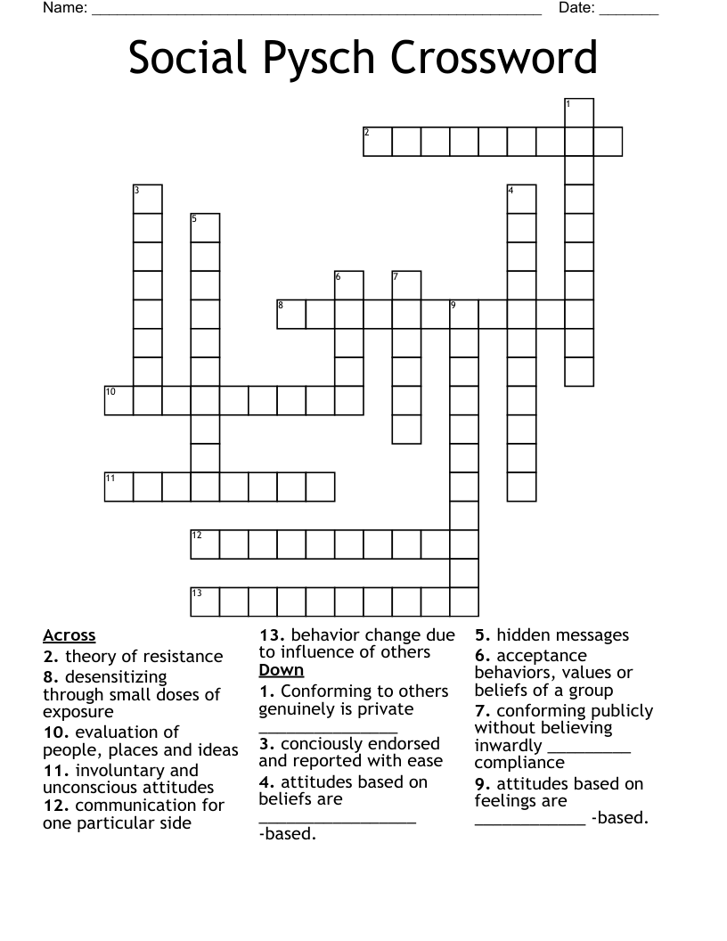 Social Pysch Crossword