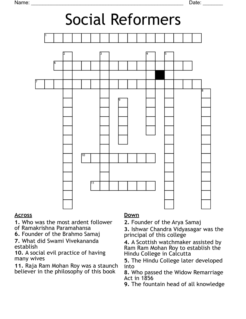 Social Reformers Crossword