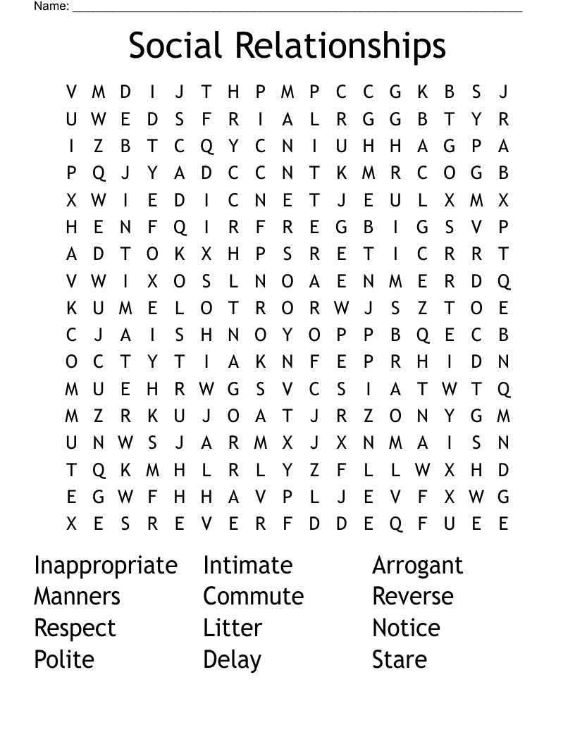 Social Relationships  Word Search