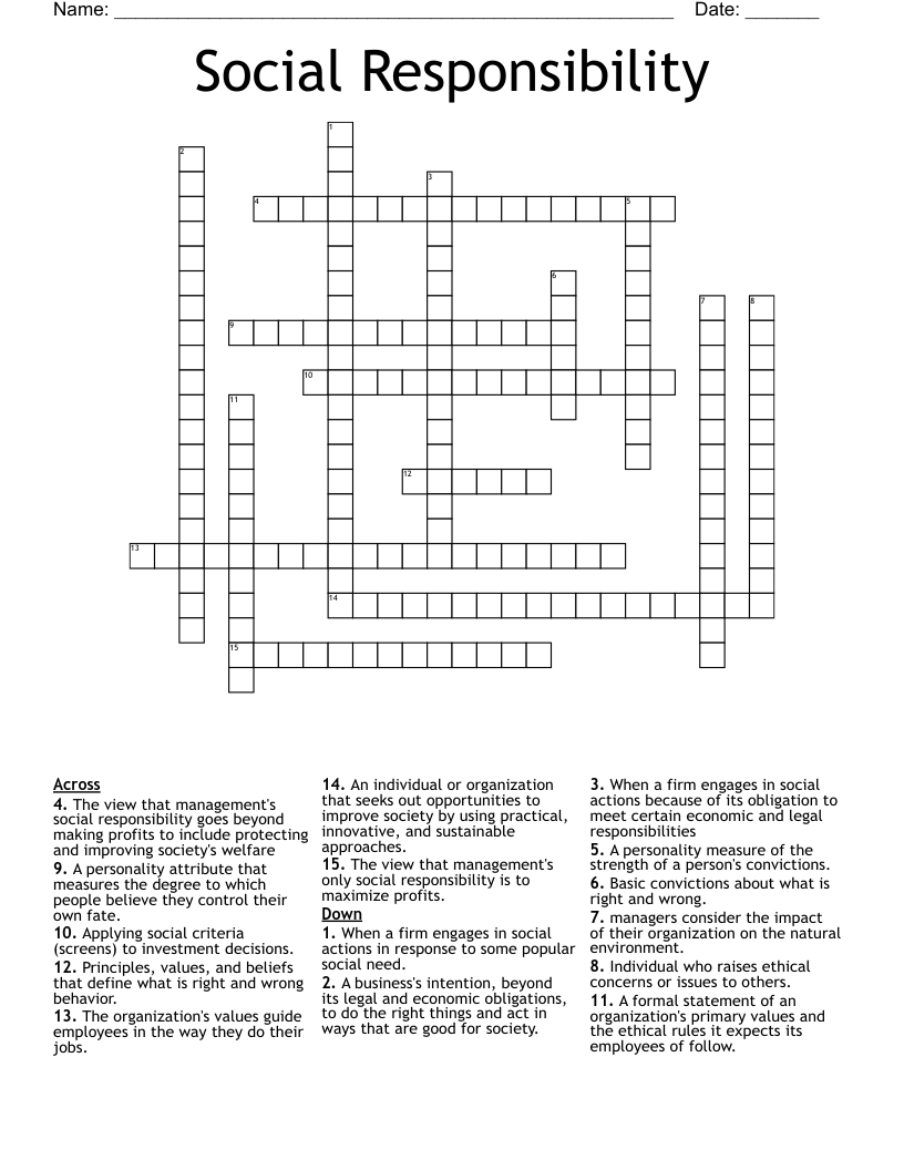 Social Responsibility Crossword