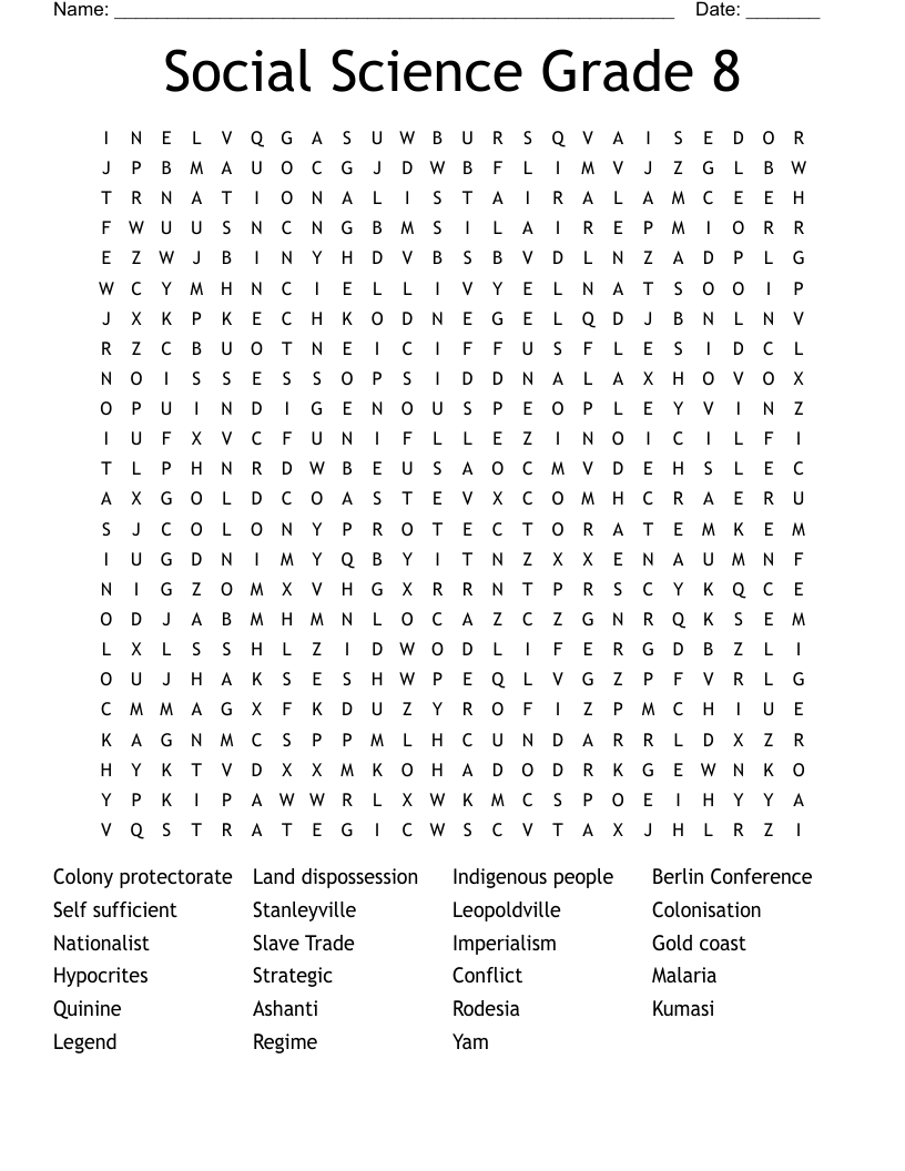 Social Science Grade 8 Word Search