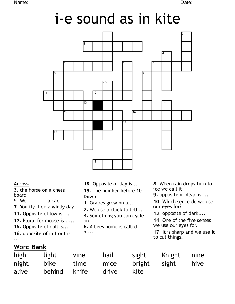 i-e sound as in kite Crossword