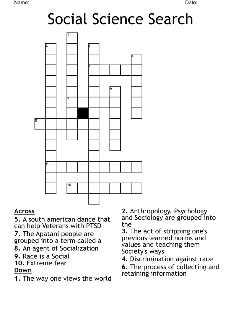 Social Science Search Crossword - WordMint