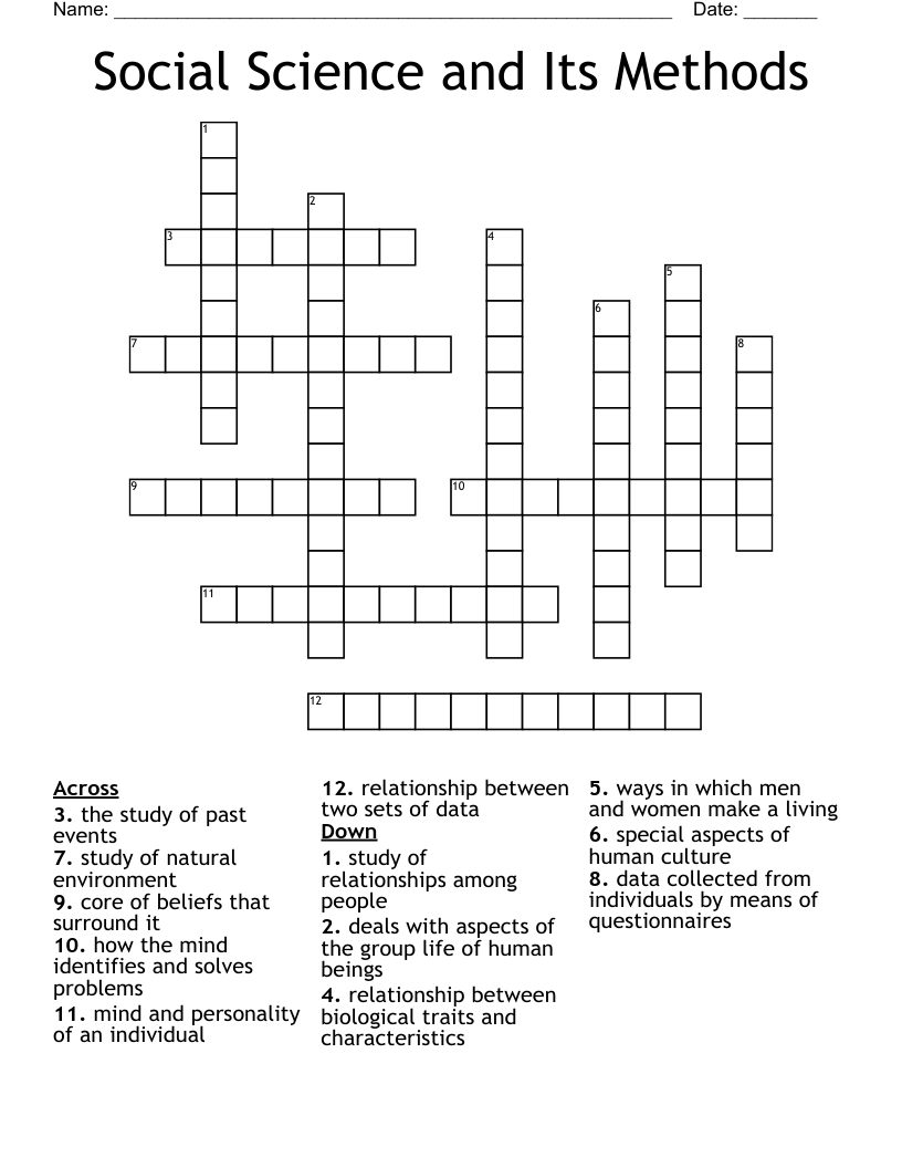 Social Science and Its Methods Crossword