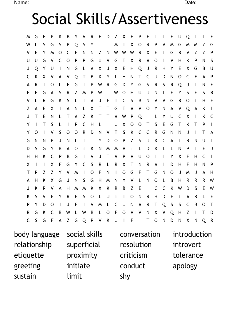Social Skills/Assertiveness Word Search
