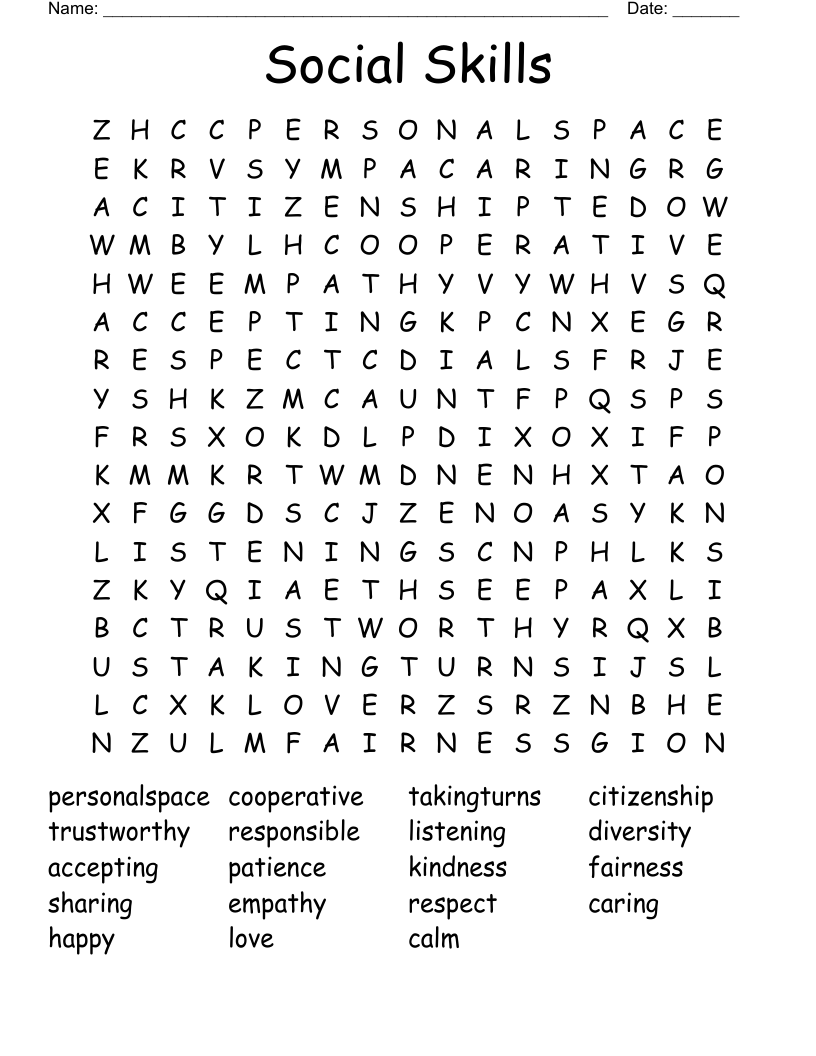 Social Skills Word Search