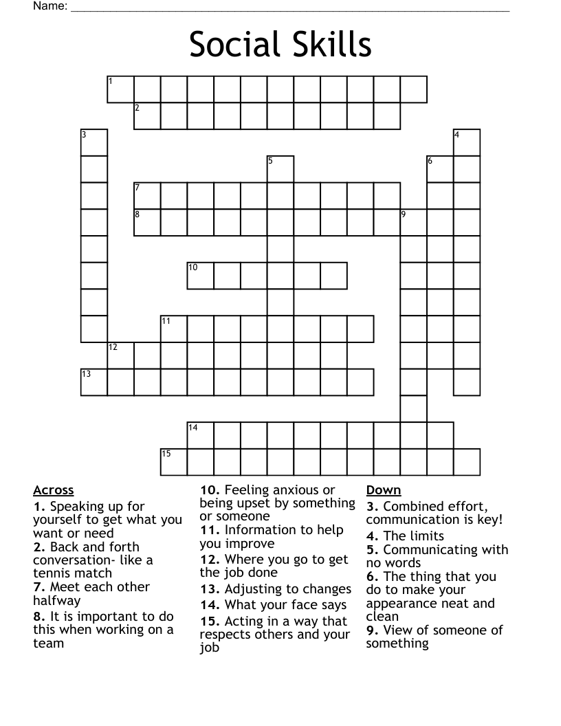 Social Skills Crossword