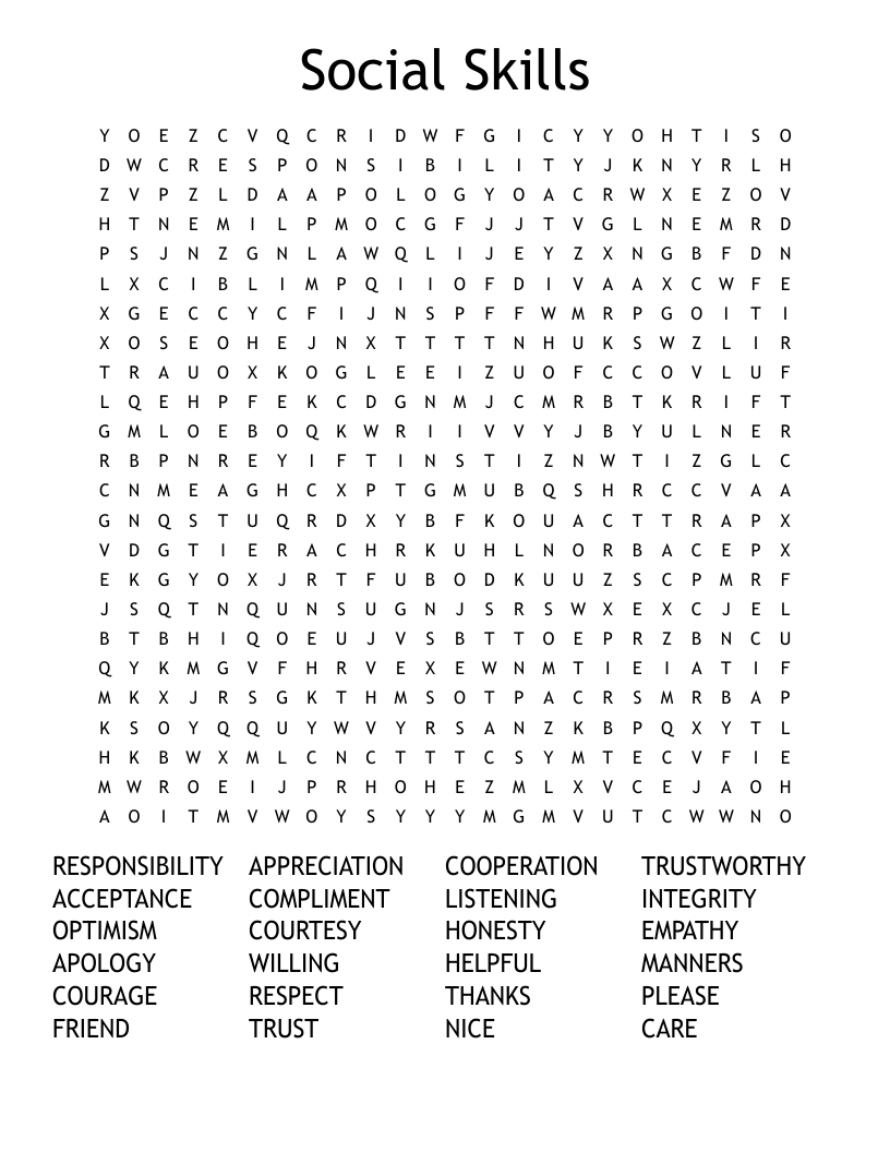 Social Skills Word Search