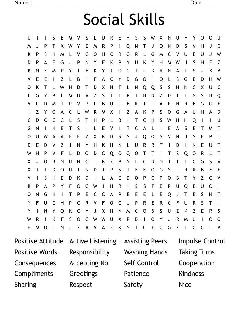 Social Skills Word Search