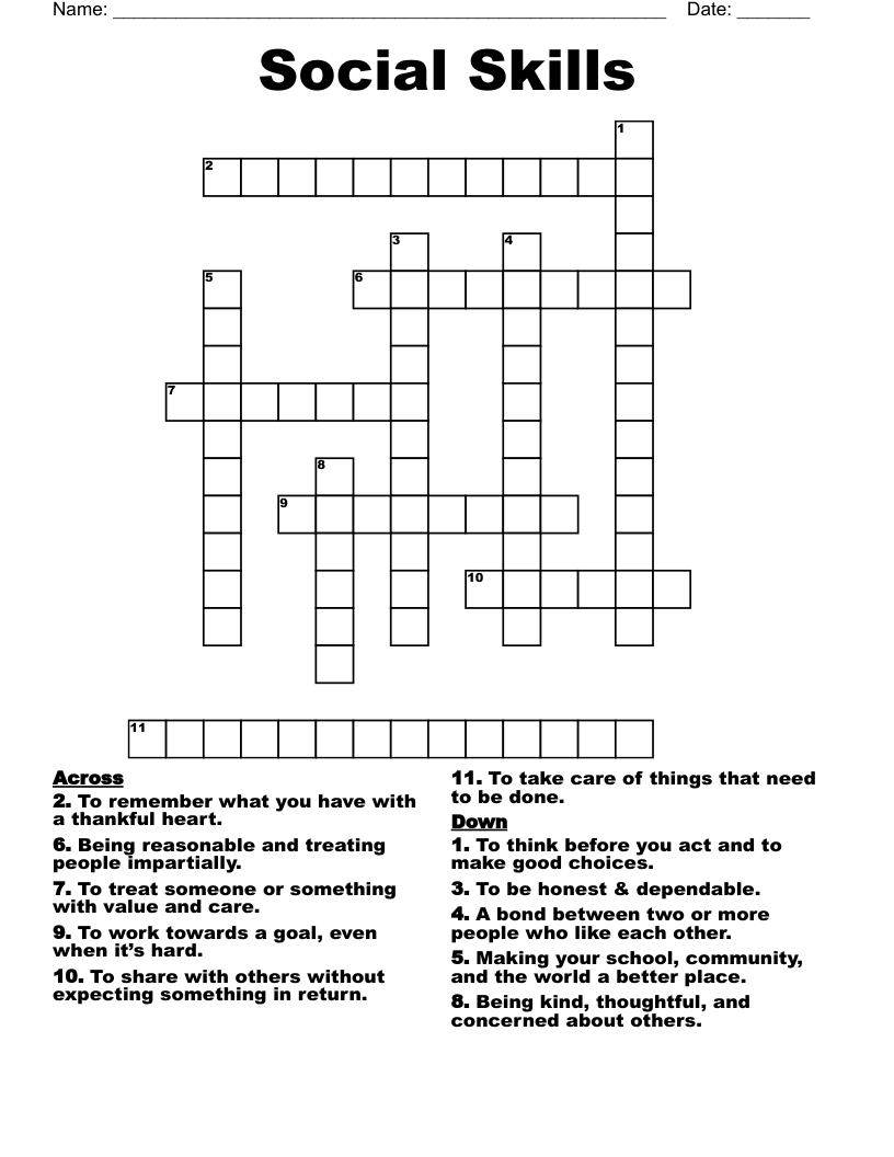 Social Skills Crossword