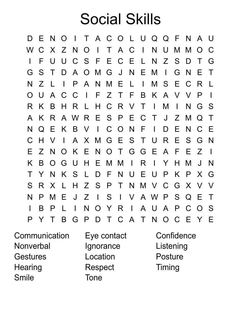 Social Skills Word Search