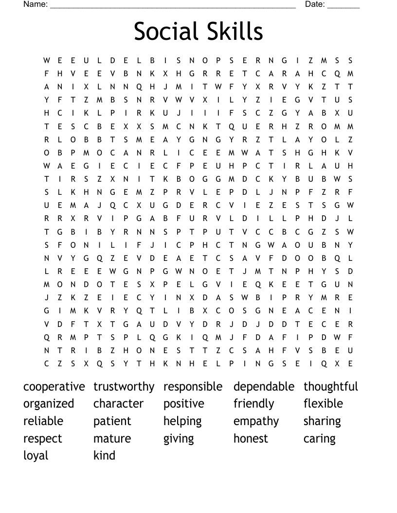 Social Skills Word Search