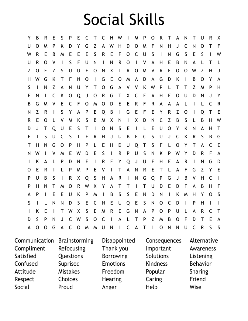 Social Skills Word Search
