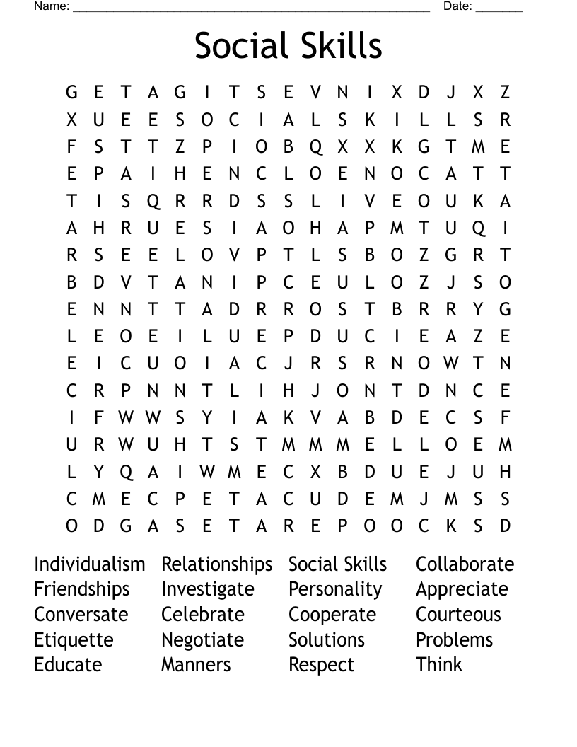 Social Skills Word Search
