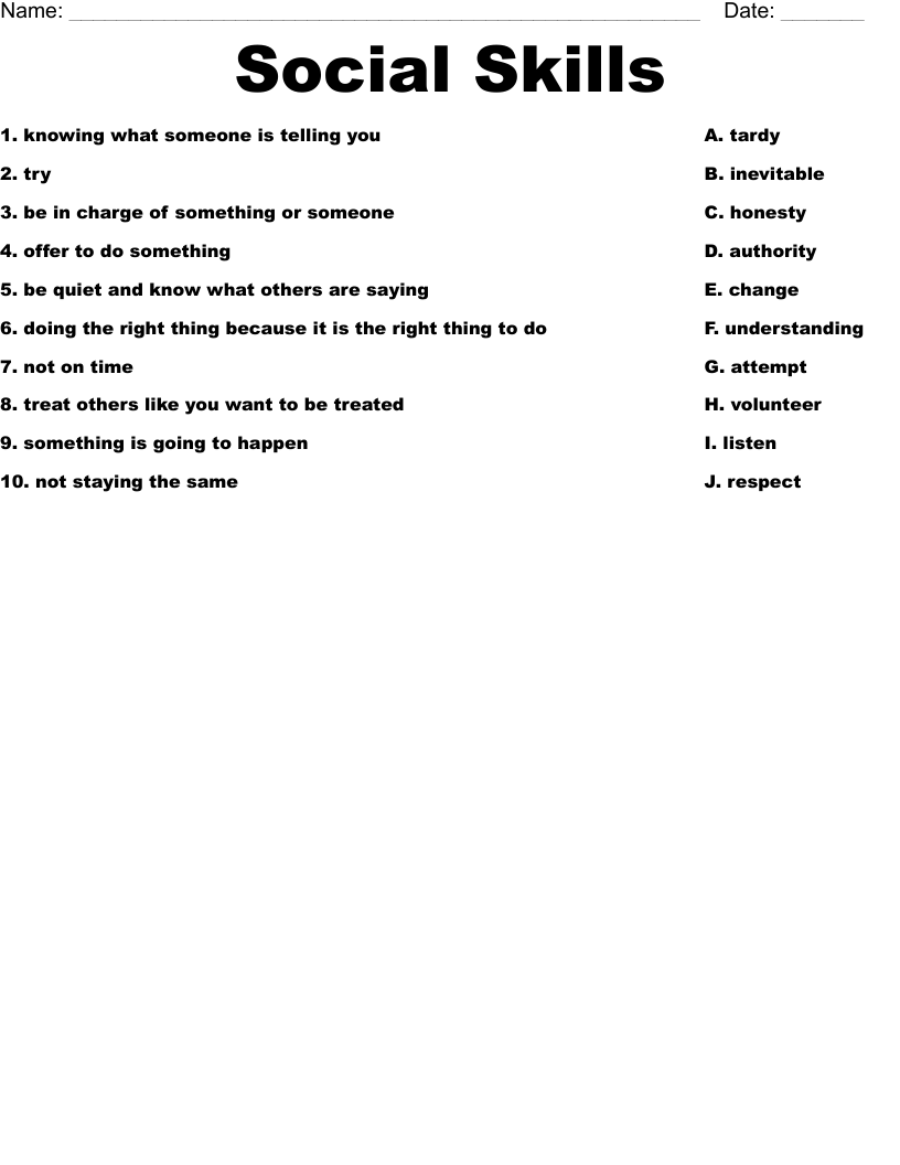 Social Skills Worksheet