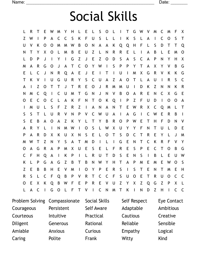 Social Skills Word Search