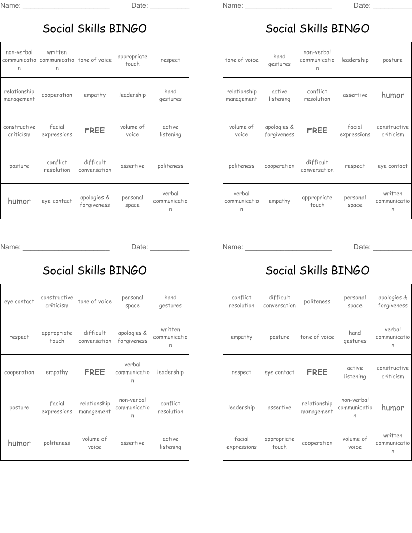 Social Skills BINGO