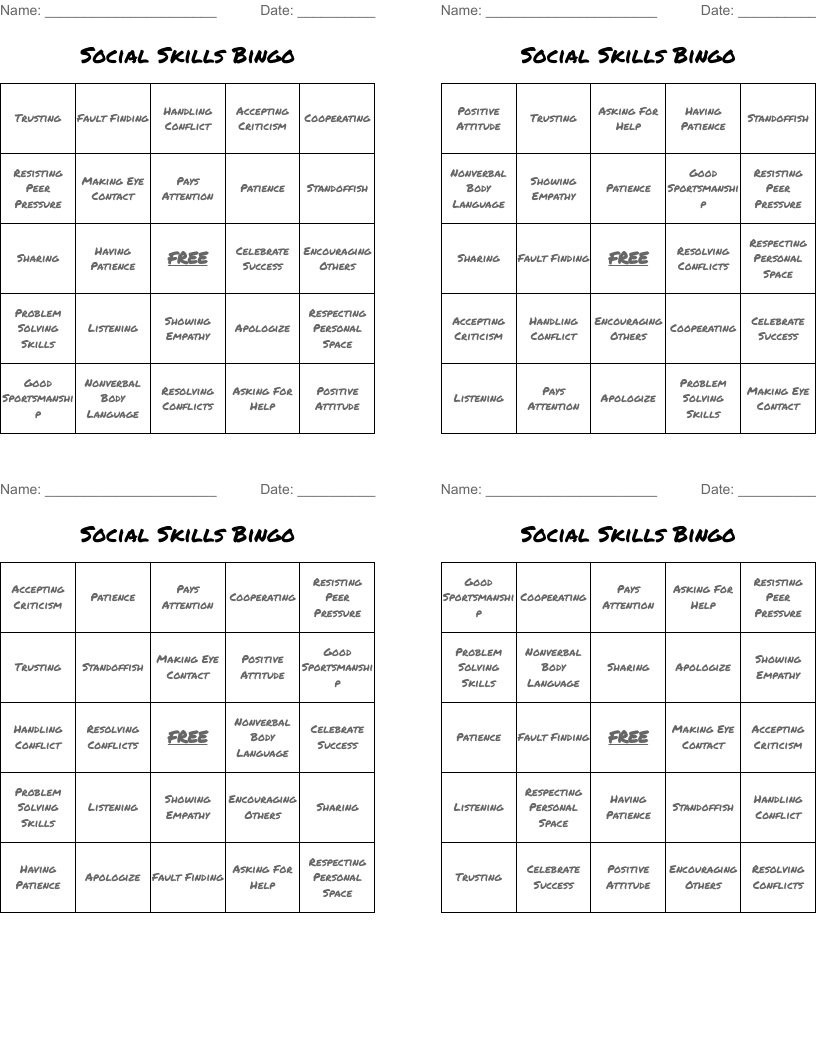 Social Skills Bingo