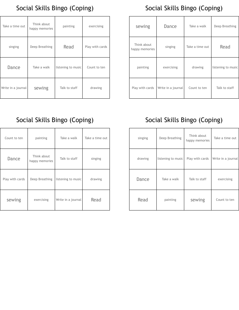 Social Skills Bingo (Coping)