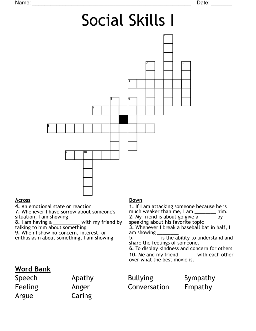 Social Skills I Crossword