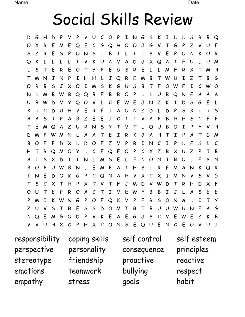 Social Skills Review Word Search