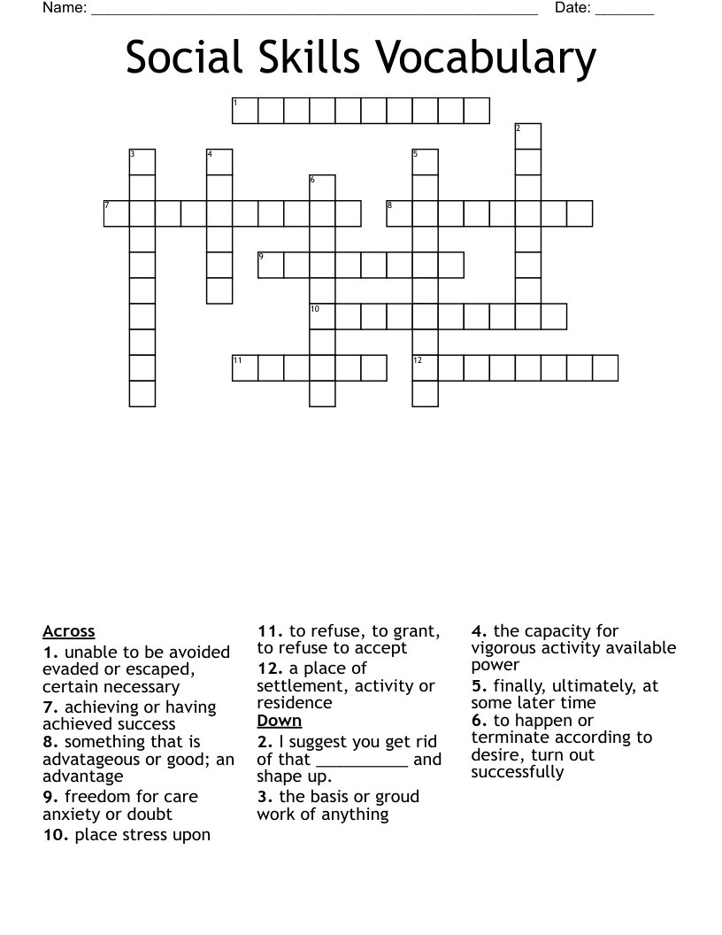 Social Skills Vocabulary  Crossword