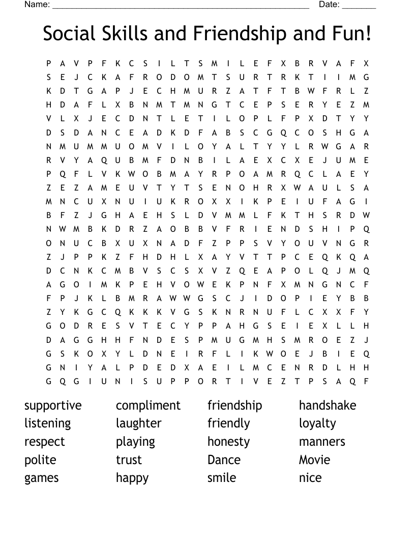 Social Skills and Friendship and Fun! Word Search
