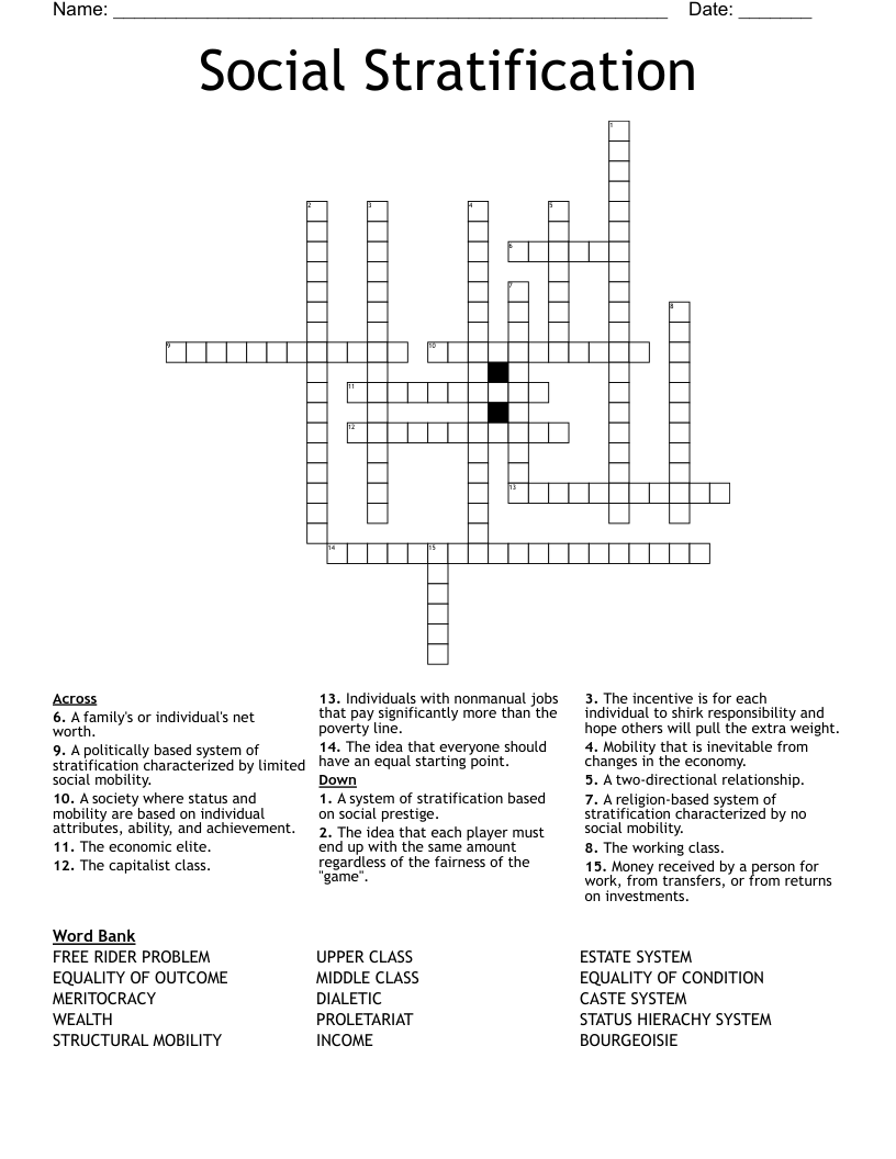 Social Stratification Crossword