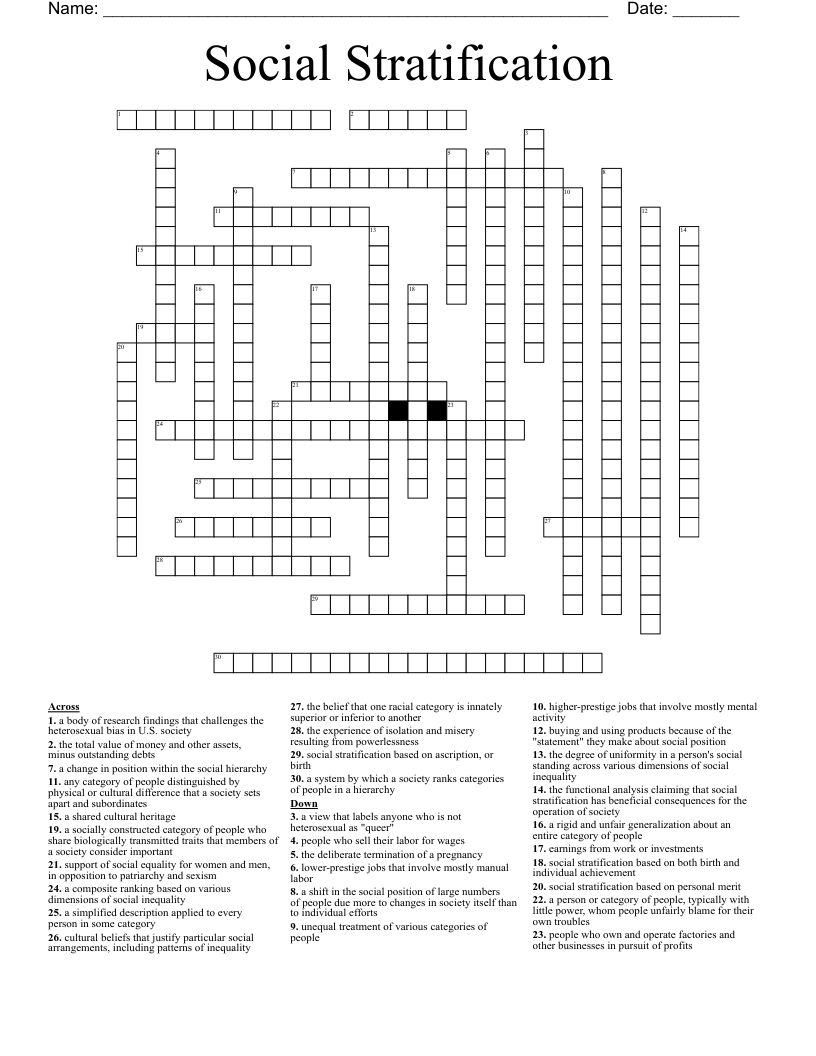 Social Stratification  Crossword