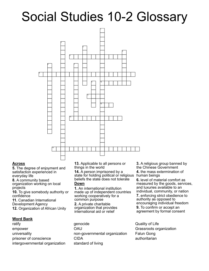 Social Studies 10-2 Glossary Crossword