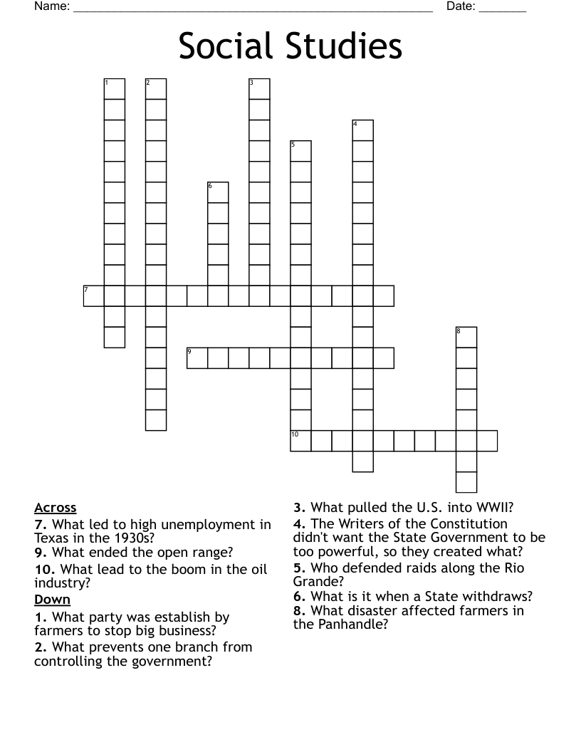 Social Studies Crossword